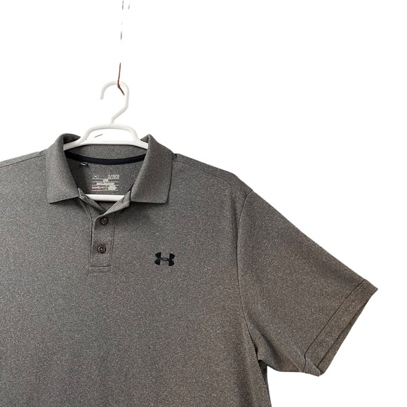 Under Armour HeatGear Mens XL Polo Shirt Charcoal Grey Heathered Loose Fit Golf - Picture 4 of 8